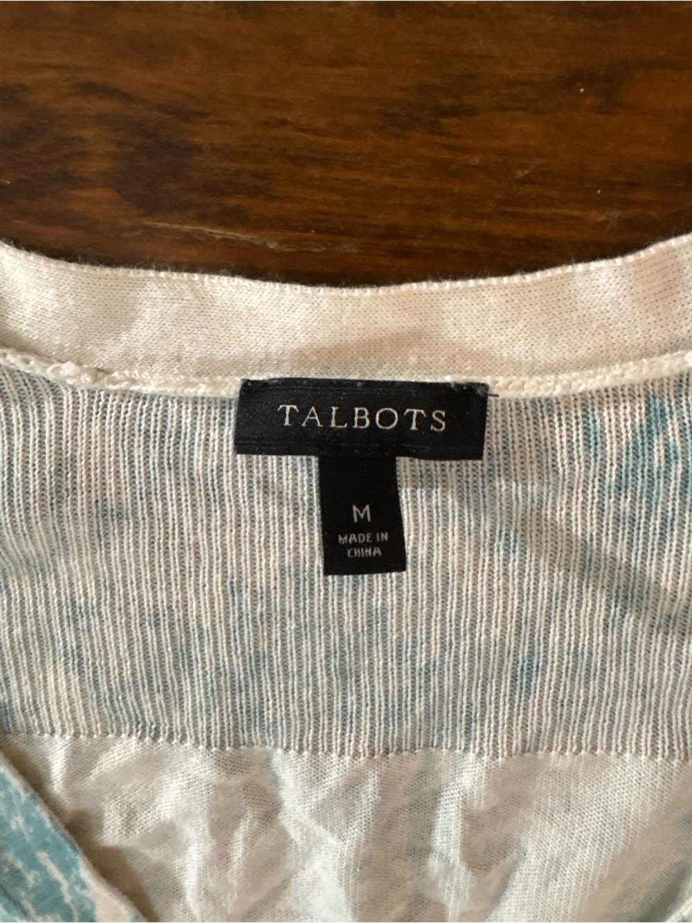 Talbots blue white teal patterned button up cardigan sweater size M - Picture 3 of 4